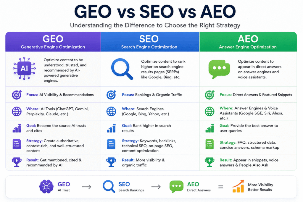 GEO vs SEO vs AEO
